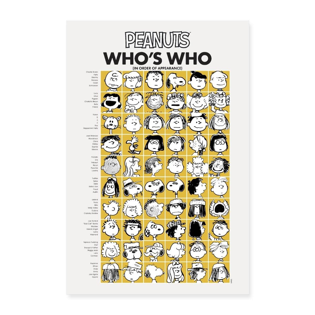 Poster Peanuts Who's Who Übersicht Charaktere Poster 40x60 cm