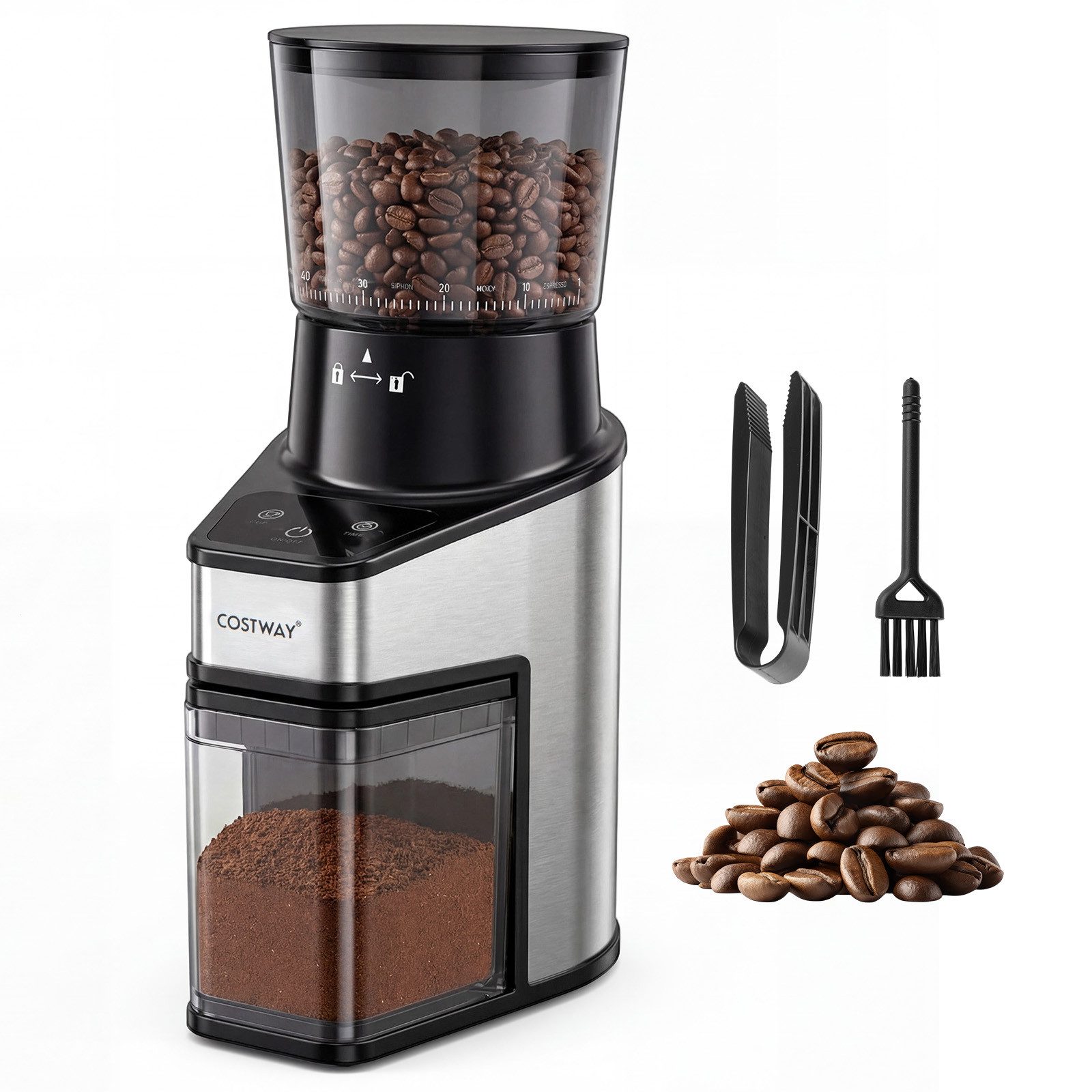 COSTWAY Kaffeemühle, 250 g Bohnenbehälter, mit 60 Mahlgrade, Kegelmahlwerk