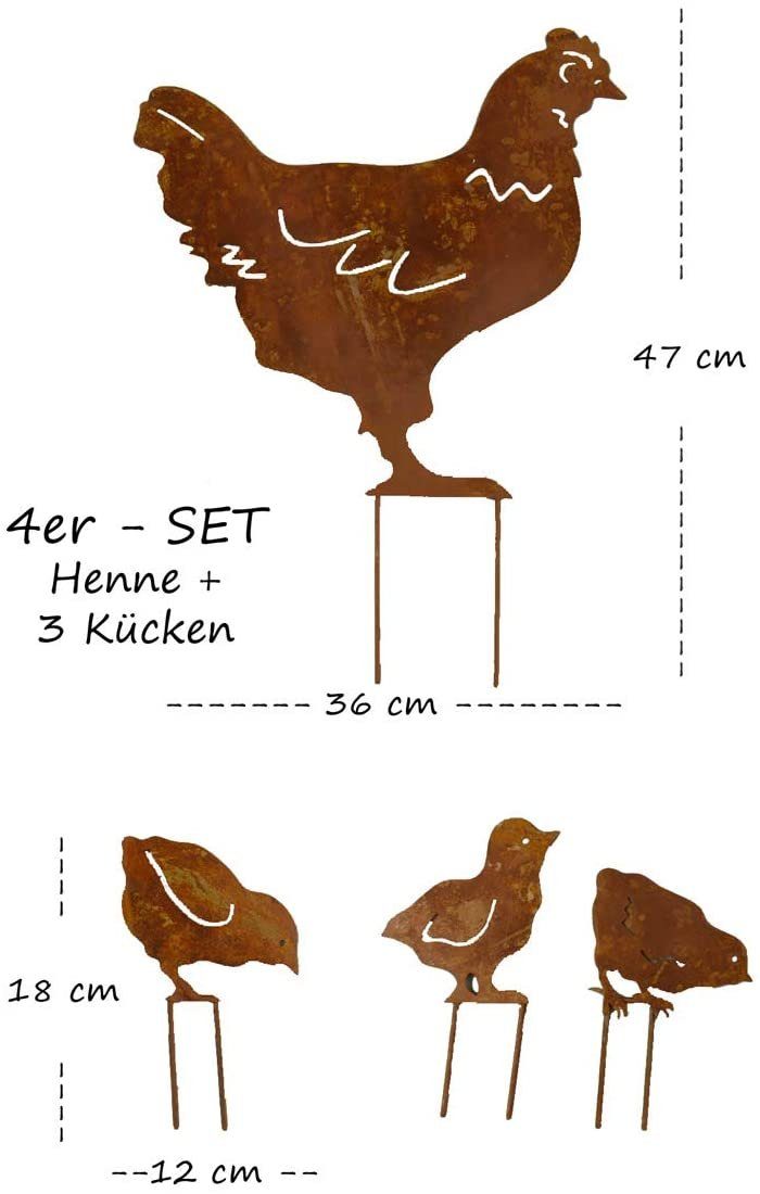 Ostern Dekofigur Frühlingsdeko Metall Gartenfigur Gartendeko Frühjahr Garten Osterdeko H&F Kücken) Lilienburg Beetstecker Beetstecker draussen Rostfiguren LB (Osterstecker Gartenstecker 4er Dekoration Garten SET Dekofigur Edelrost Dekostecker Roststecker Frühling Rost SET Hühnerfamilie, Huhn HÜHNER outdoor Gartenstecker Rost Henne Gartenstecker Deko außen