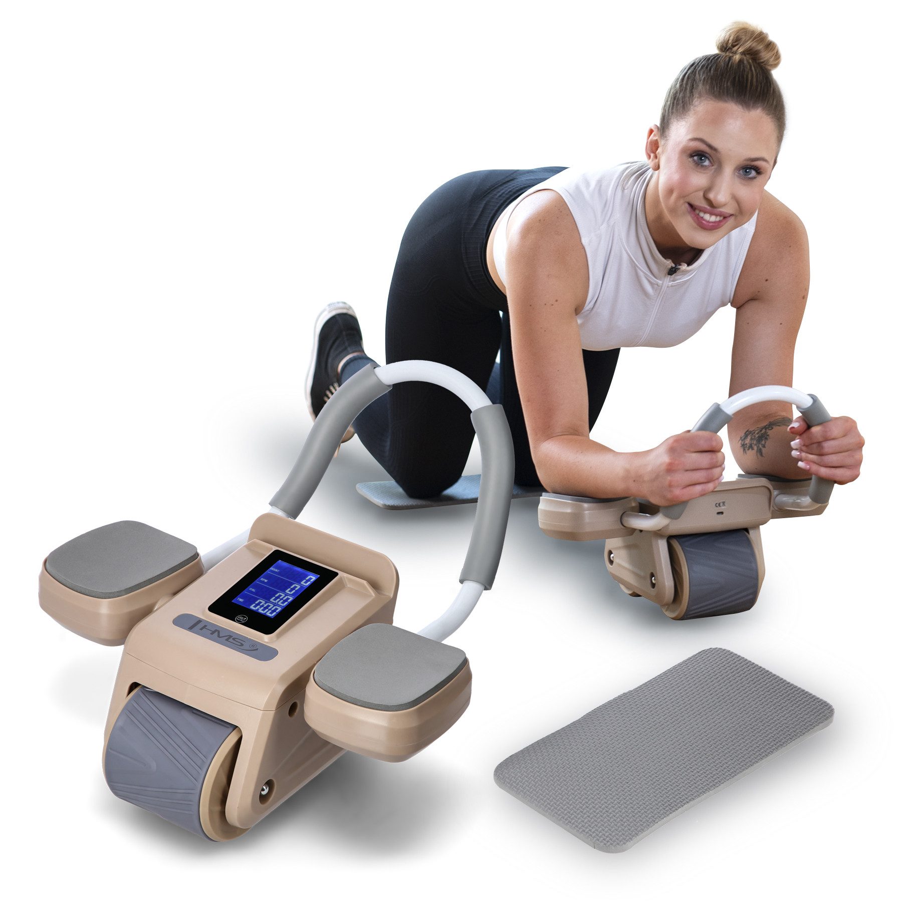 HMS Bauchtrainer KA08 Bauchtrainer Rad Rücklauf LCD Display Ellbogenpolster 150 kg