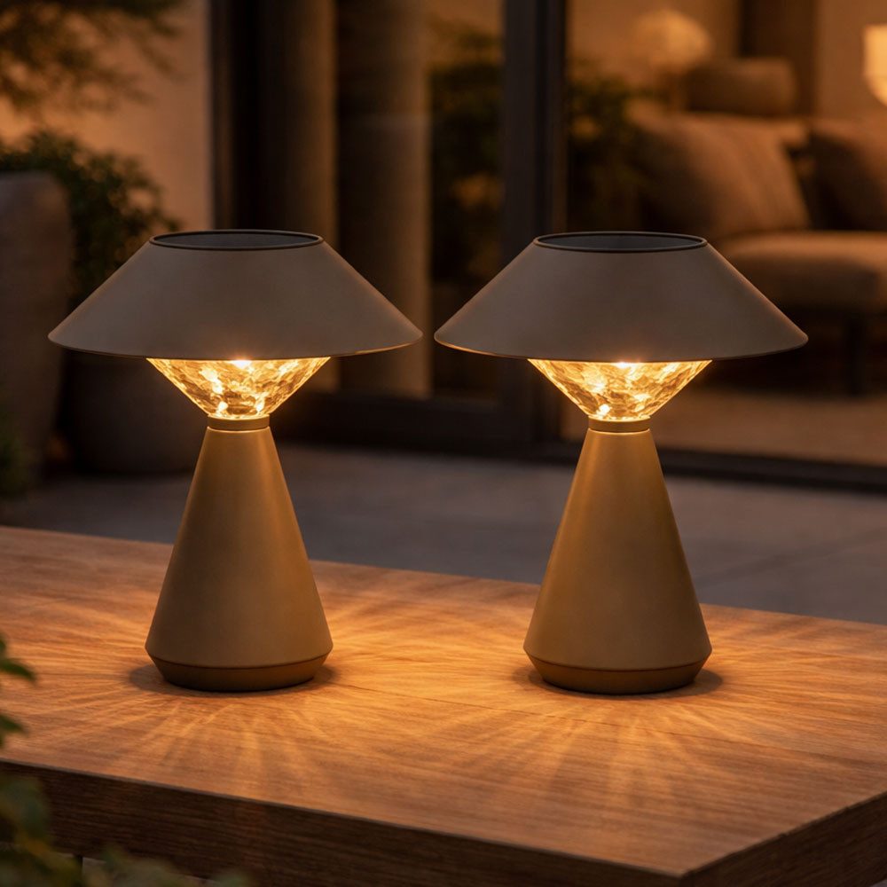 GLOBO LIGHTING LED Solarleuchte, LED-Leuchtmittel fest verbaut, Warmweiß, 2x Solarlampe Außenleuchte Tischlampe LED Terrassenlampe