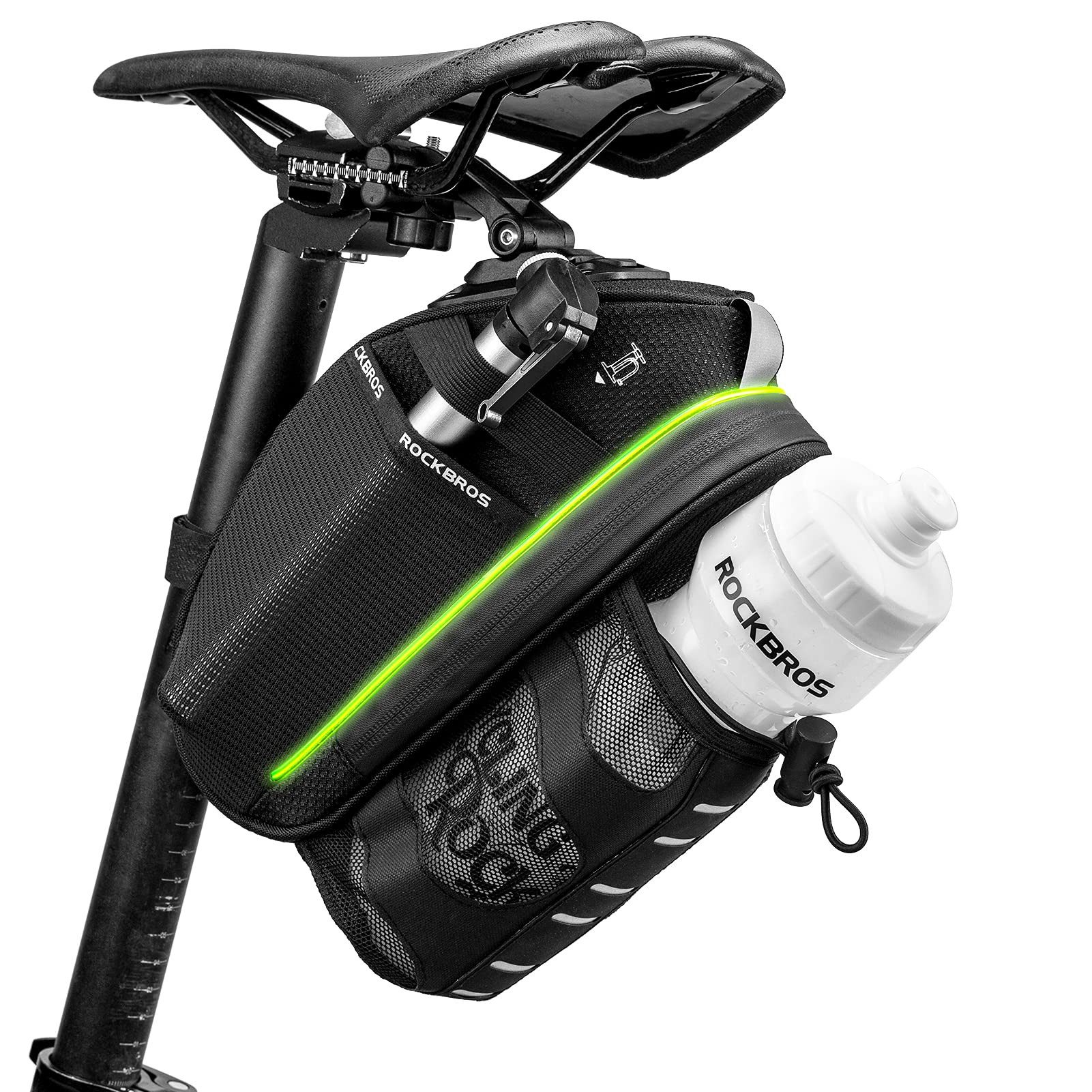 ROCKBROS Satteltasche 1,5L Kratzfest Fahrradtasche mit Flaschenhalter (1-tlg), Fahrradsitz Tasche für MTB Rennrad Faltrad