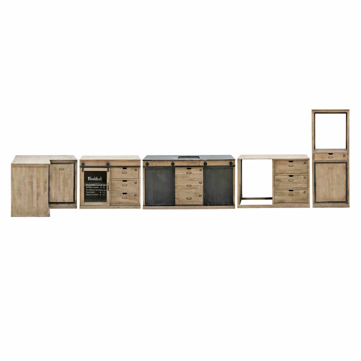 Mirabeau Küchenzeile Küche 5er Set Oakland braun/schwarz