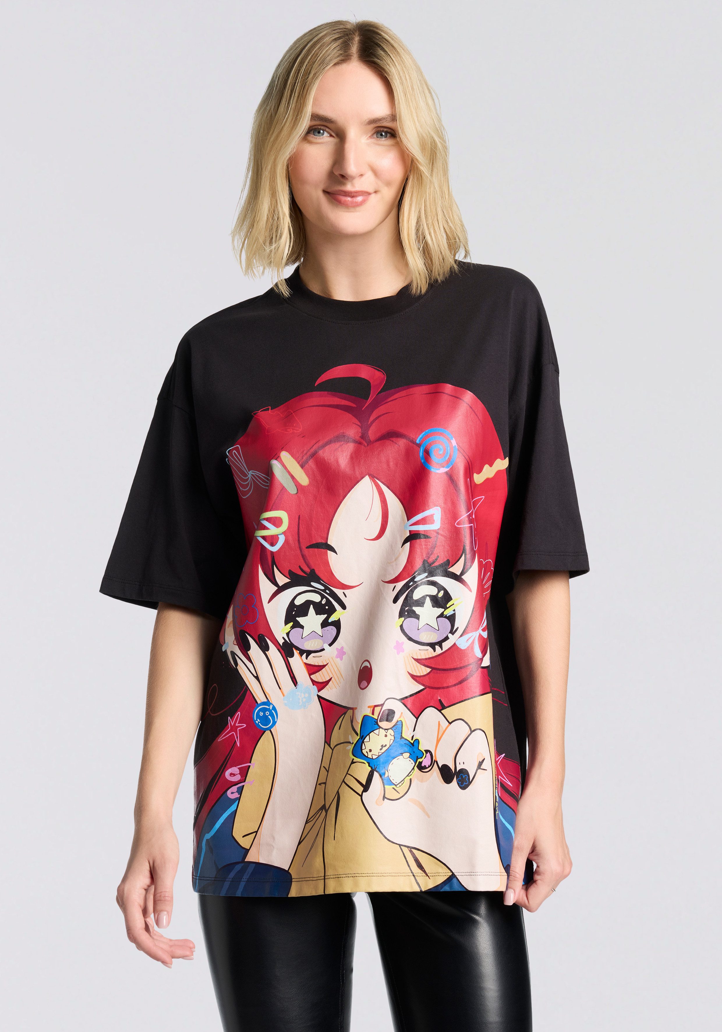 HUGO Blue Print-Shirt Oversized Tee im Anime Design günstig online kaufen