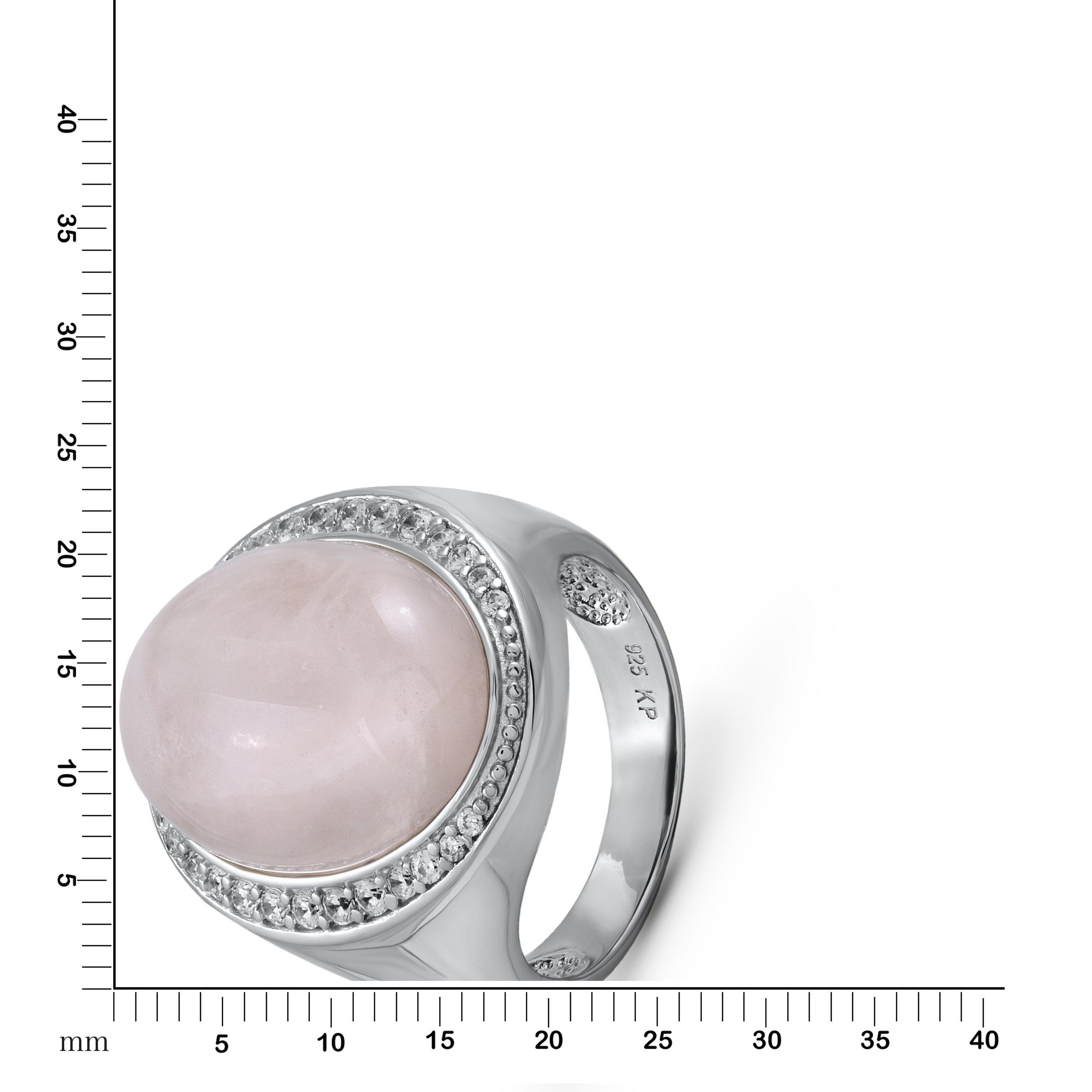 Zeeme Fingerring Silber 925 rhodiniert mit echtem Rosaquarz und Zirkonia günstig online kaufen