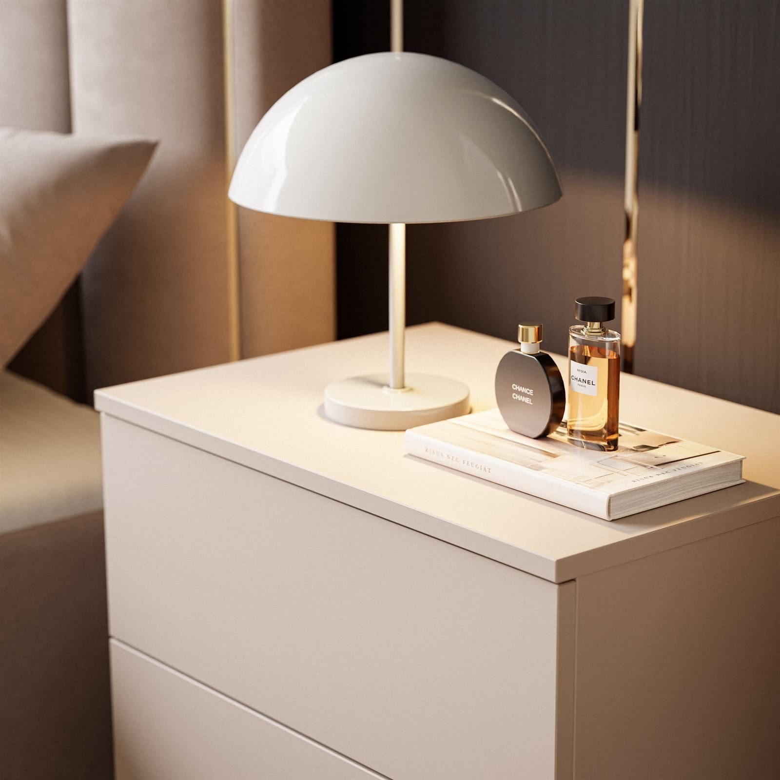 Lookway Nachttisch LINA Kaschmir II mit LED Beleuchtung, Breite 55 cm