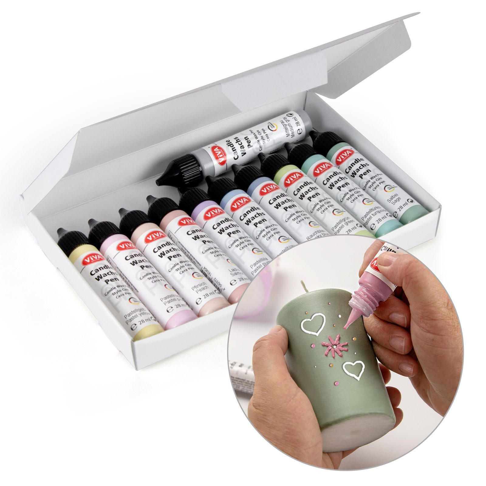 Viva Decor Wachsmalstift Candle Wachs Pen Set, (10 Pens + 1 Free Pen)