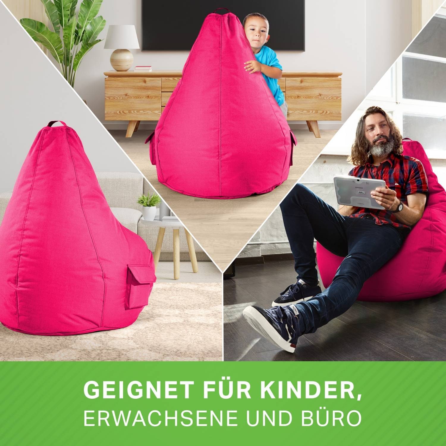Green Bean Sitzsack Gaming Sitzsack + Hocker Cozy+Cube (2er Set Sitzsack + Hocker - fertig befüllt - robust waschbar schmutzabweisend -, Kinder & Erwachsene Bean Bag Bodenkissen), Lounge Sitzhocker Relax-Sessel Gamer Gamingstuhl Pouf