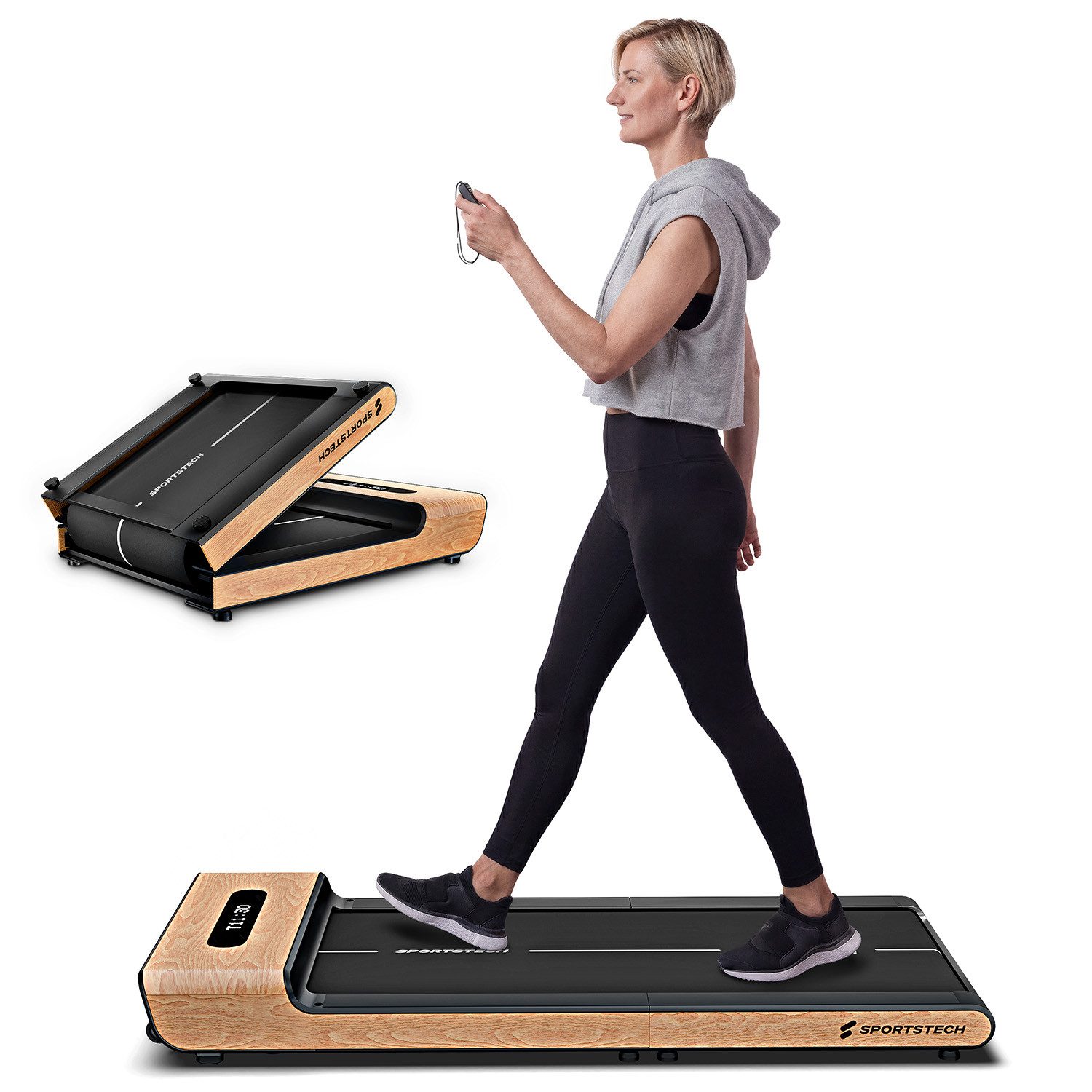 Sportstech Laufband WoodPad Pro, Geschwindigkeit bis 8 km/h, klappbar, Echtholz, App kompatibel