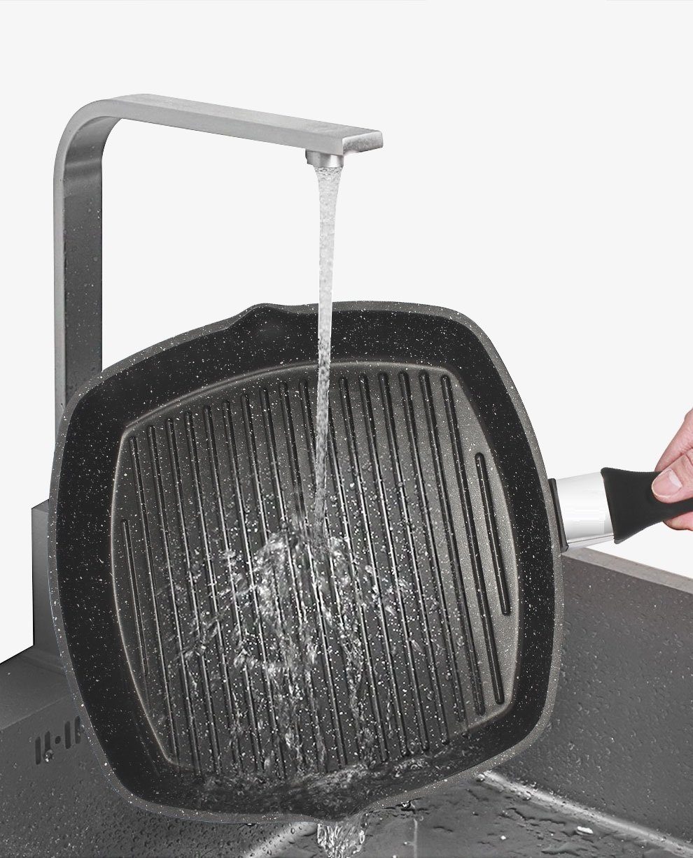 Cheffinger Grillpfanne Bratpfanne Grillpfanne Induktion abnehmbarer Griff 28cm Ceffinger, Material: Aluminium