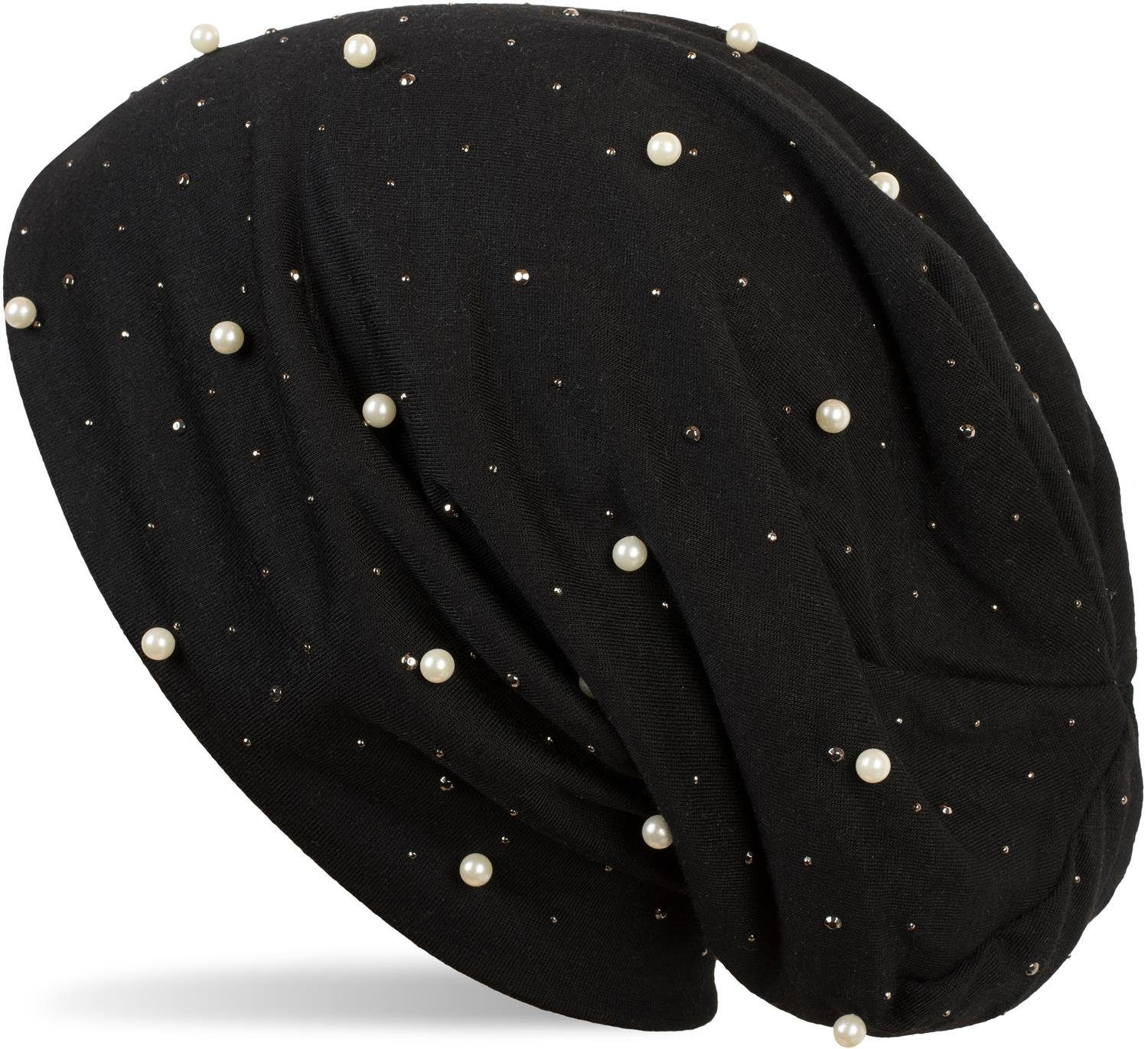 Schwarz Beanie Nieten Strass styleBREAKER und mit (1-St) Beanie Perlen