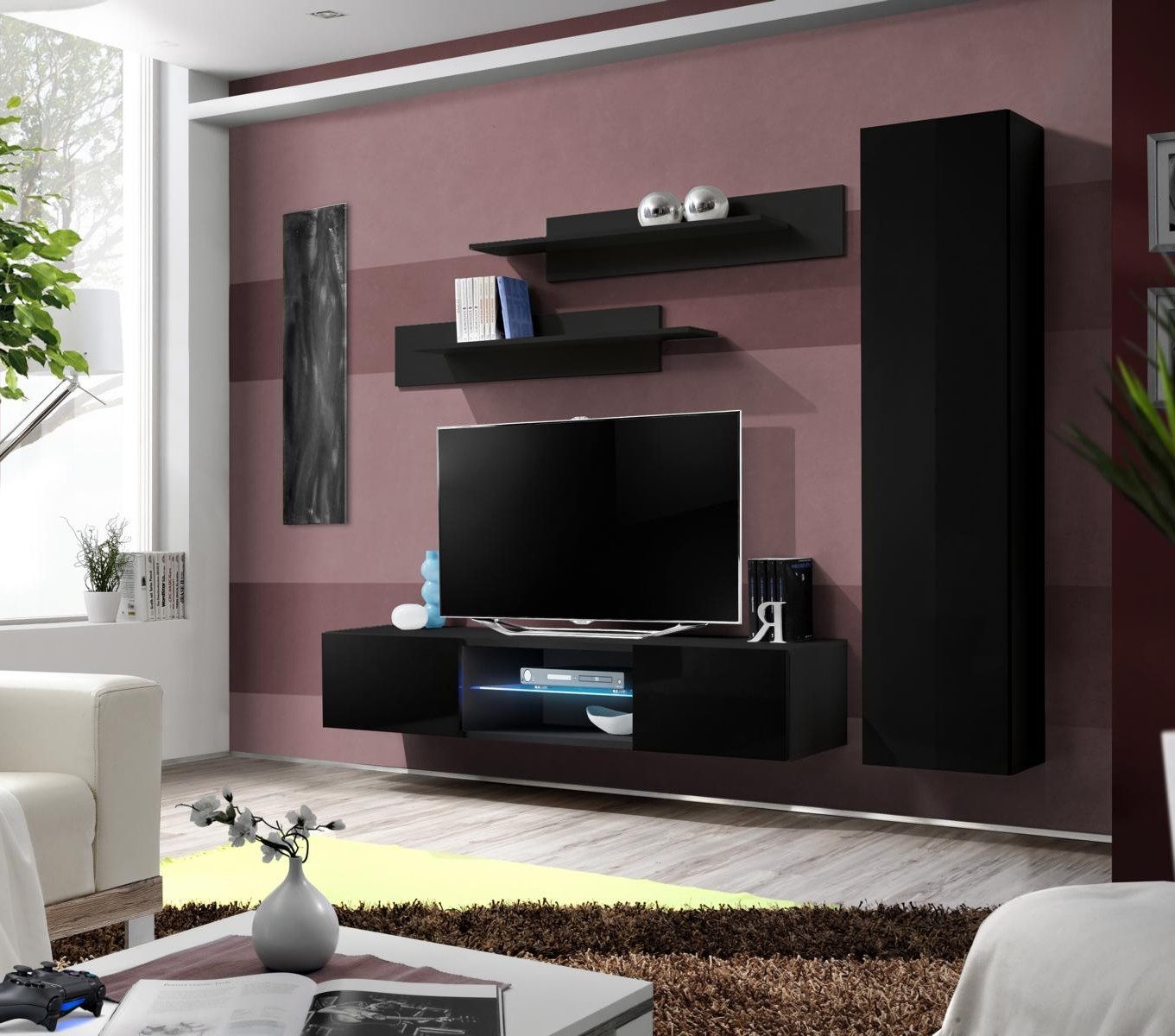 Xlmoebel Wohnwand Moderne Holz-Garnitur mit Design-Wandschrank für Ihr Zuhause, Made in Europa