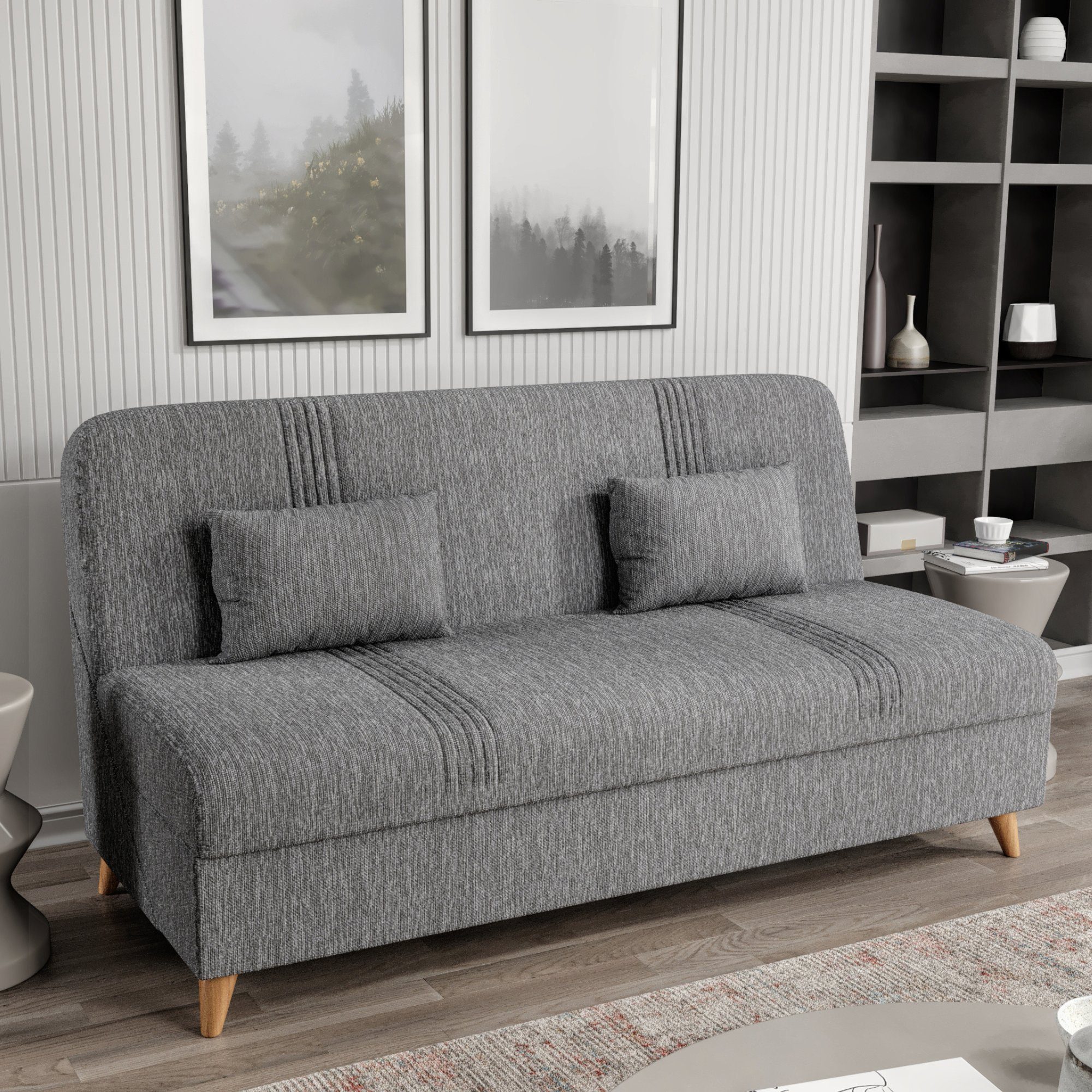 Gozos Sofa Gozos Murcia Series 3 Sitzer Sofa, Bettfunktion Leinenoptikstoff, 182 x 74 x 88 cm, Sitzfläche inklusive zwei Kissen und Stauraum