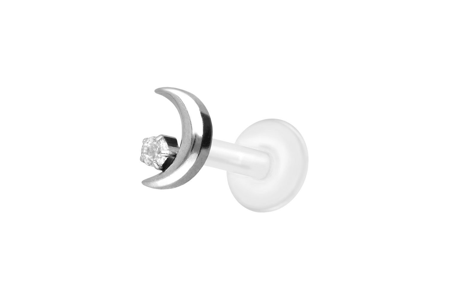 Piercing-Set PTFE Labret mit Innengewinde + Titan-Aufsatz MOND + KRISTALL