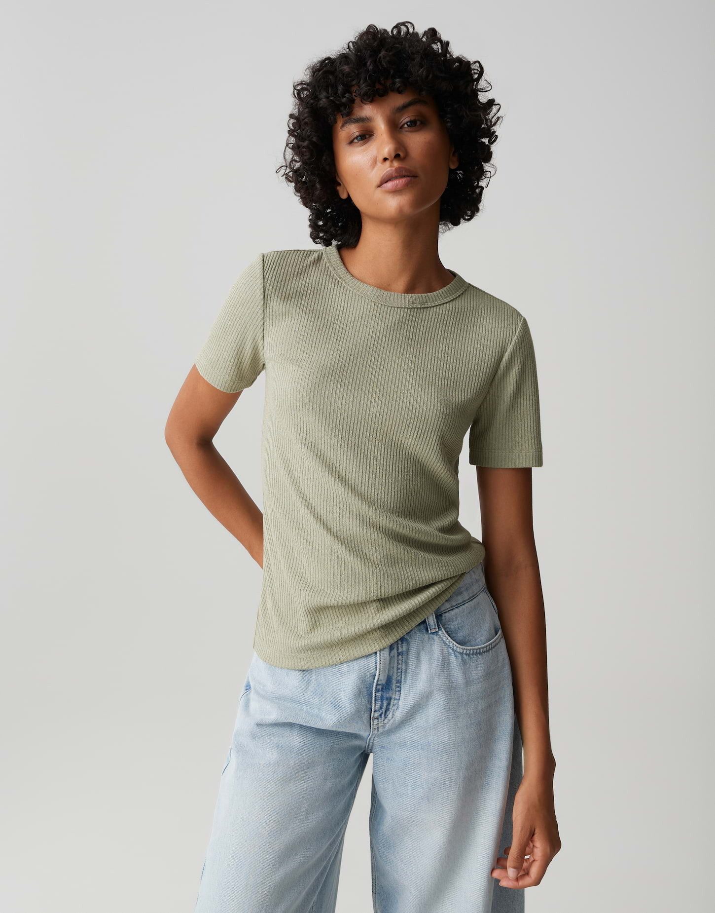OPUS Kurzarmshirt Sydra aus Jersey mit Rippstruktur elastischer Stoff, weicher Griff, Casual