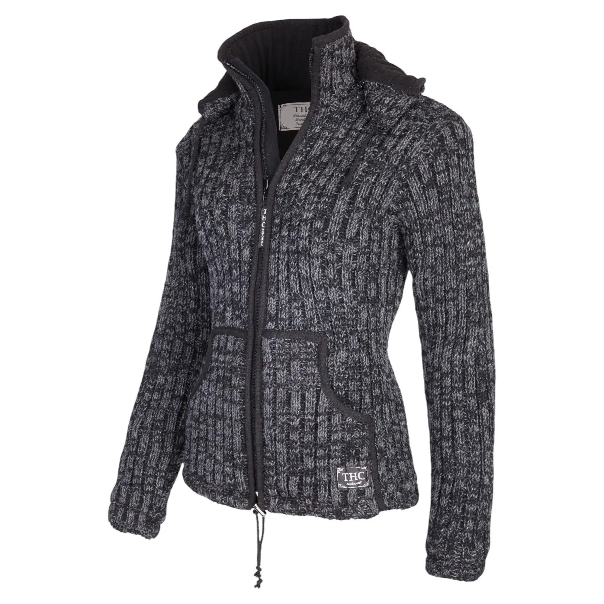 THC Natural Line Strickjacke THC Schafwollstrickjacke anthrazit 714 (1 Stück, 1-tlg., 1 Stück) Strickjacke mit abnehmbarer Kapuze