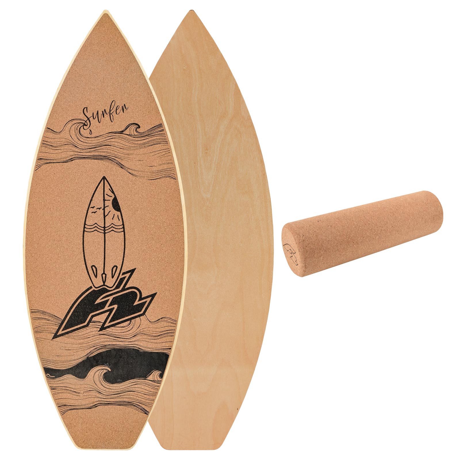 Balanceboard F2 Kork Balance Board Surf 74x30cm mit Korkrolle