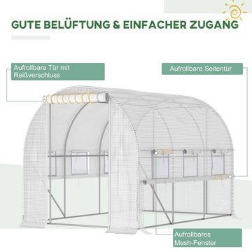 Outsunny Foliengewächshaus Tunnel-Gewächshaus, mit aufrollbarem Fenster, UV-Schutz, Winddicht, BxTxH: 295 x 200 x 200 cm, BxLxH: 200 x 295 x 200 cm, Tomatenhaus 1-St., Tomatenhaus, Für Garten, Balkon, Stahl, Weiß