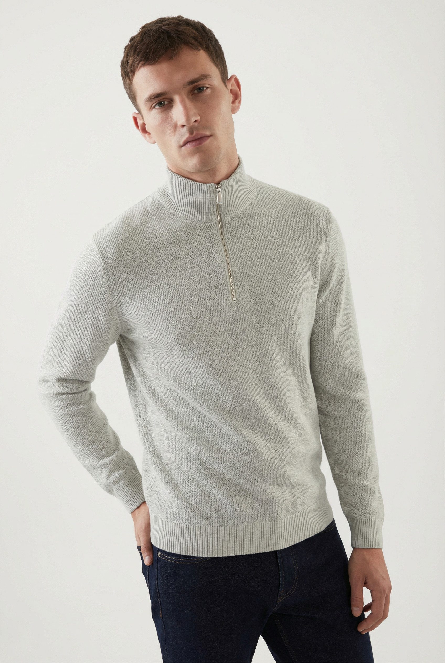Selected Troyer SLHDANE LS KNIT STRUCTURE HALF ZIP NOOS Baumwolle, regular fit