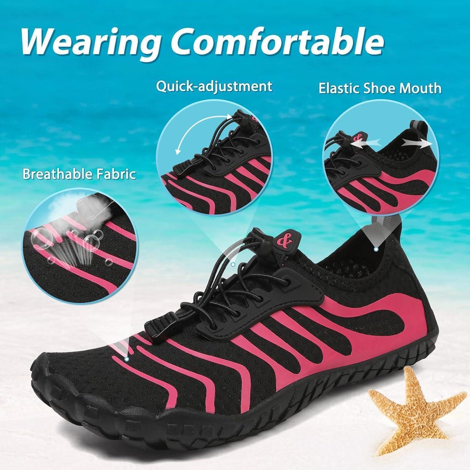 LuxusKollektion Wasserschuhe Damen Herren Strandschuhe 40 EU Schwarz Rosen Rot Wasserschuh
