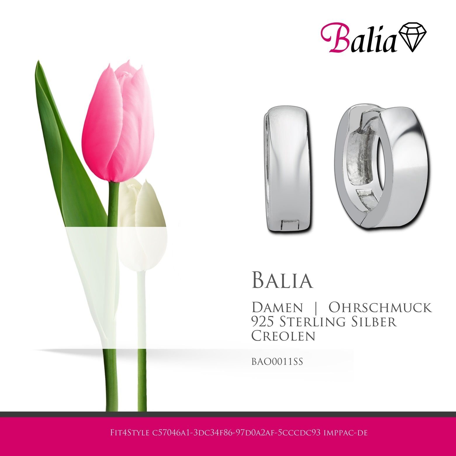 Balia Paar Creolen (Creolen), Sterling Damen Balia poliert Creolen Silber Silber, Damen silber Klassik aus 925 Farbe: 925 Creolen