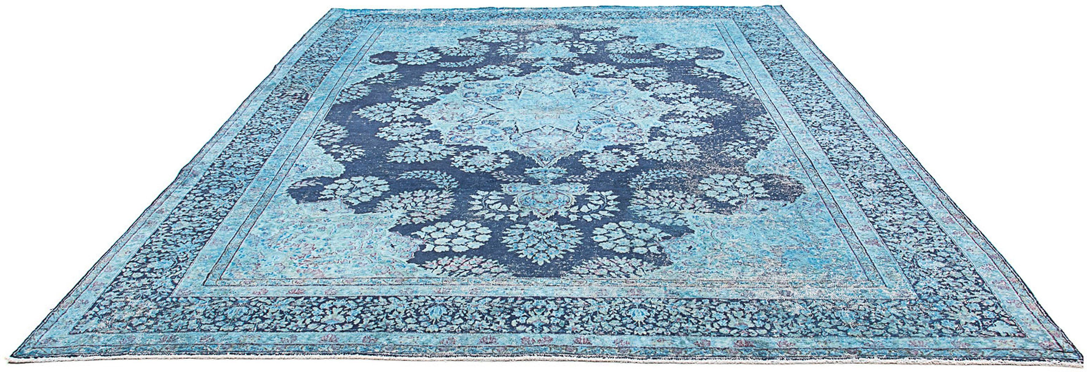 Teppich Vintage - 333 x 258 cm - blau, morgenland, rechteckig, Höhe: 7 mm, Wohnzimmer, Handgeknüpft, Einzelstück mit Zertifikat