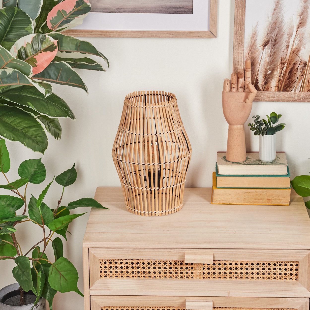 hofstein Tischleuchte Tischlampe aus Metall/Bambus in Schwarz/Naturfarben, günstig online kaufen