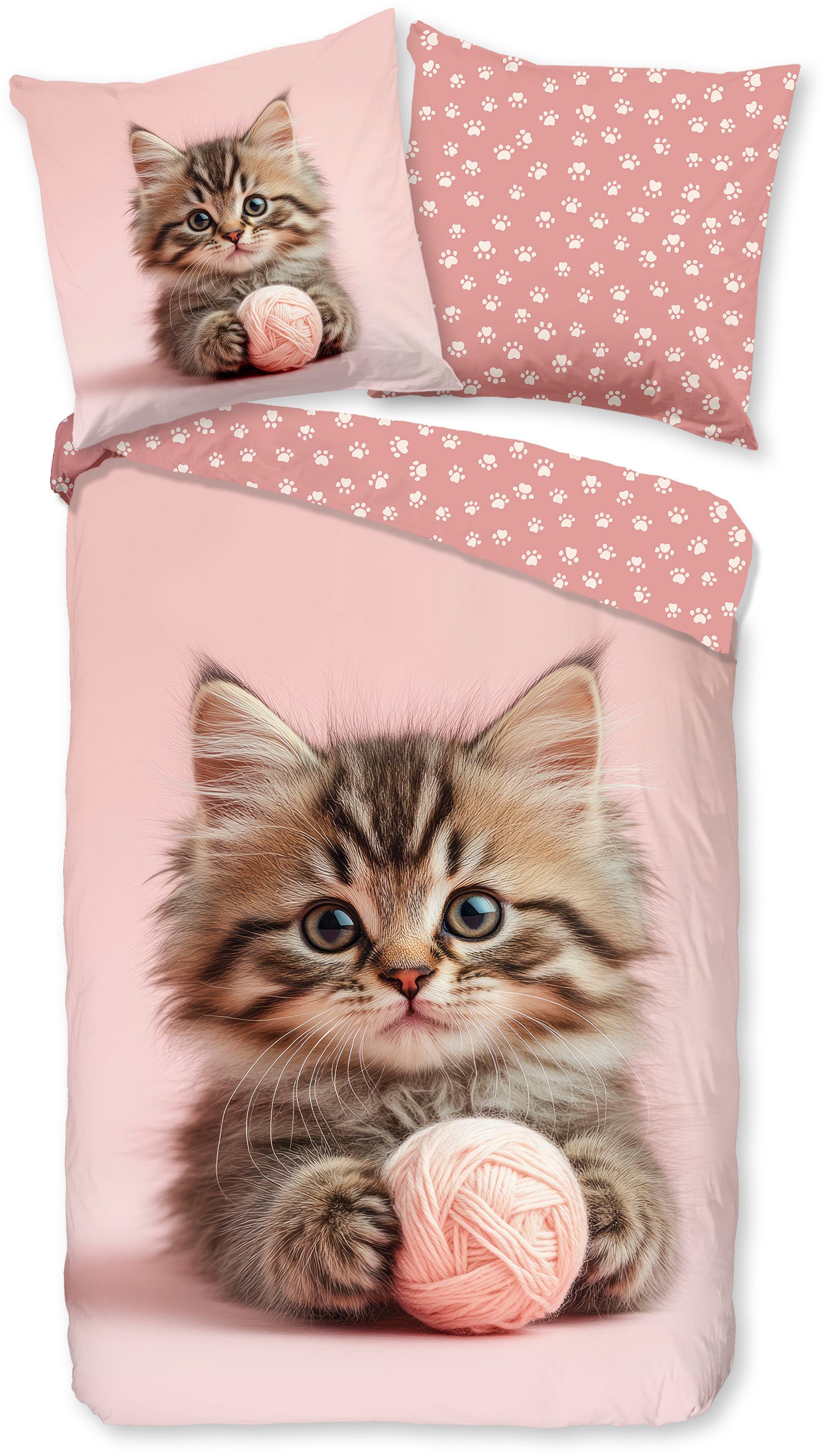 good morning Kinderbettwäsche Chat, Renforcé, 2 teilig, Baumwolle, Renforcé, Wendeoptik, Kind, Mädchen, Katze