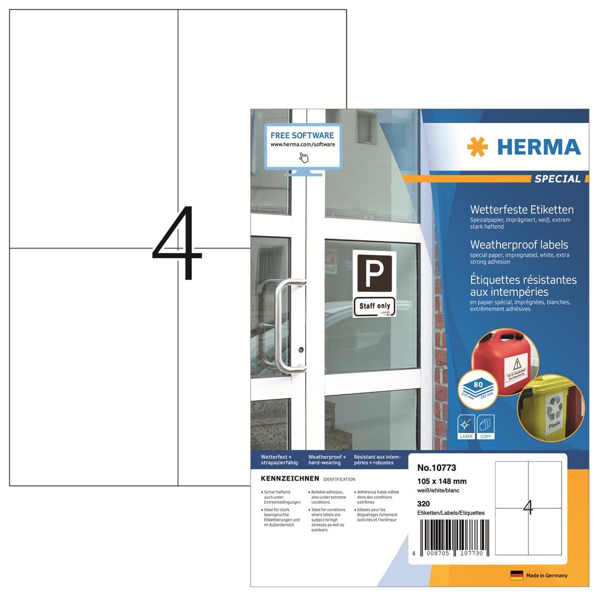 HERMA Etikett HERMA 10773 320 HERMA wetterfeste Etiketten weiß 105,0 x 148,0 mm