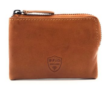 JOCKEY CLUB Mini Geldbörse echt Leder Portemonnaie mit RFID Schutz, gewachstes Rindleder, kompaktes Format, vintage, cognac braun