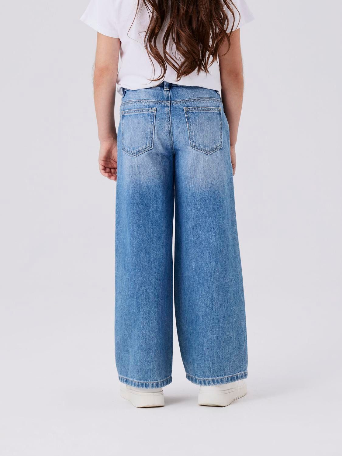 Name It Weite Jeans NKFROSE für Mädchen mit weitem Bein und klassischem Sitz normal, Denim, Abriebeffekte, Reißverschluss
