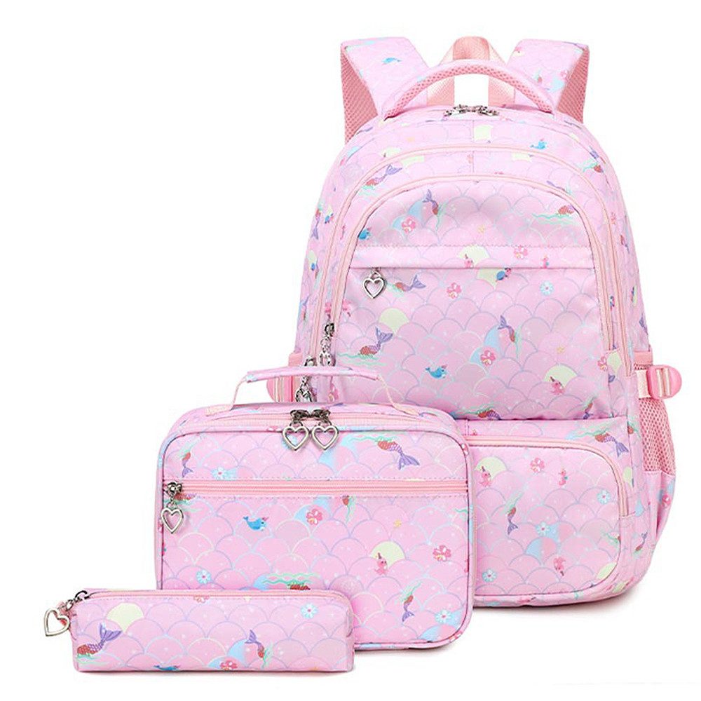 JASLIFE Schulrucksack 3-teiliges Schulrucksack Set Mädchen Teenager Jugendliche Daypack (Schulrucksack Set, 3-teiliges Set), Leicht, wasserabweisend, viel Stauraum – ideal für Schule & Freizeit