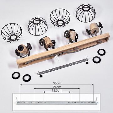 hofstein Deckenleuchte »Cotes« Deckenlampe aus Holz/Metall, Natur/Braun Schirme, Gitter-Optik, ohne Leuchtmittel, Leuchte m. Holzbalken, Textilkabeln u. verstellbaren Strahlern, 4xE27