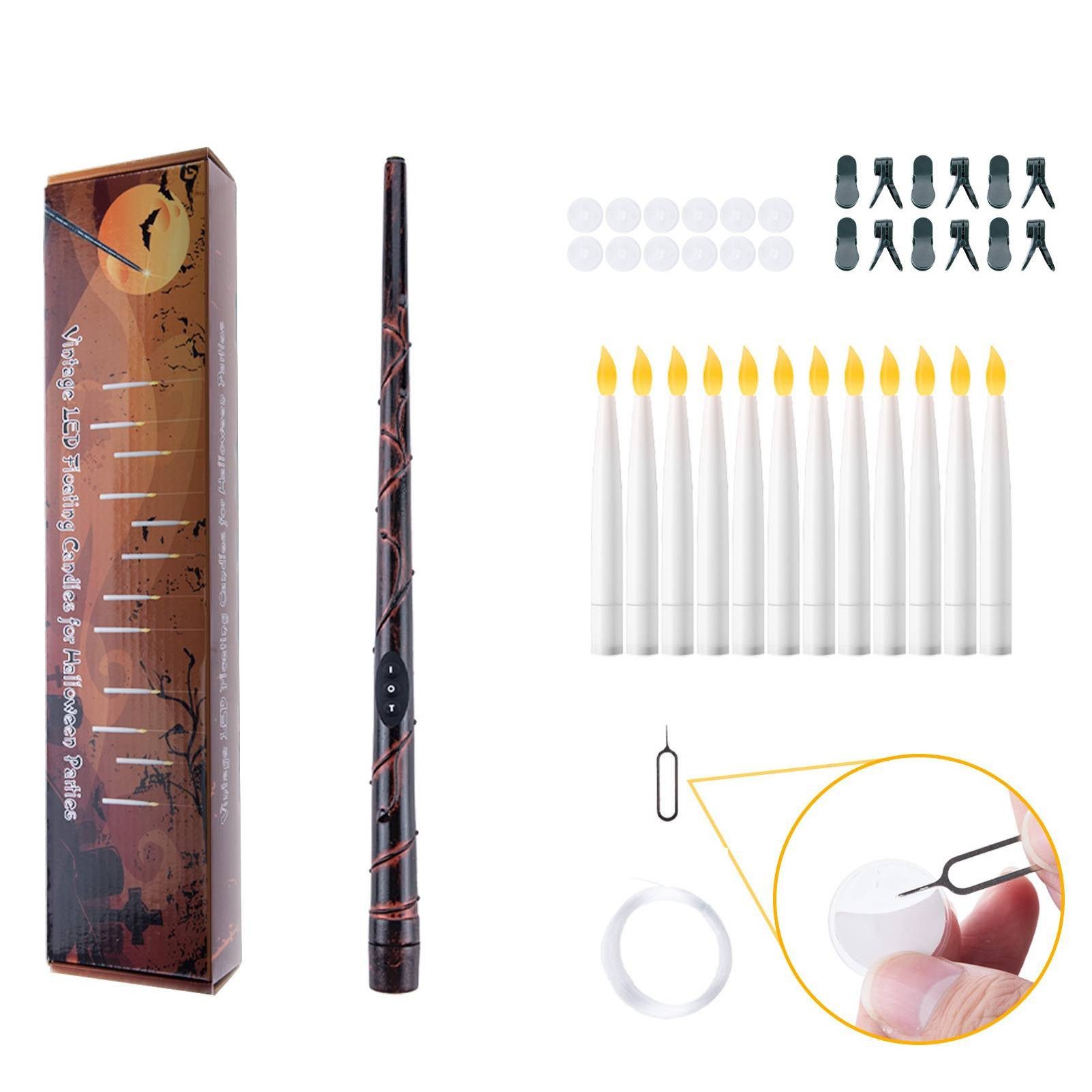 EXTSUD LED-Kerze Schwimmende Led Kerzen mit Zauberstab Timerfunktion (12-tlg), Flammlose Kerzen, Hängende Leuchtende Kerzen, Batteriebetriebene Kerze