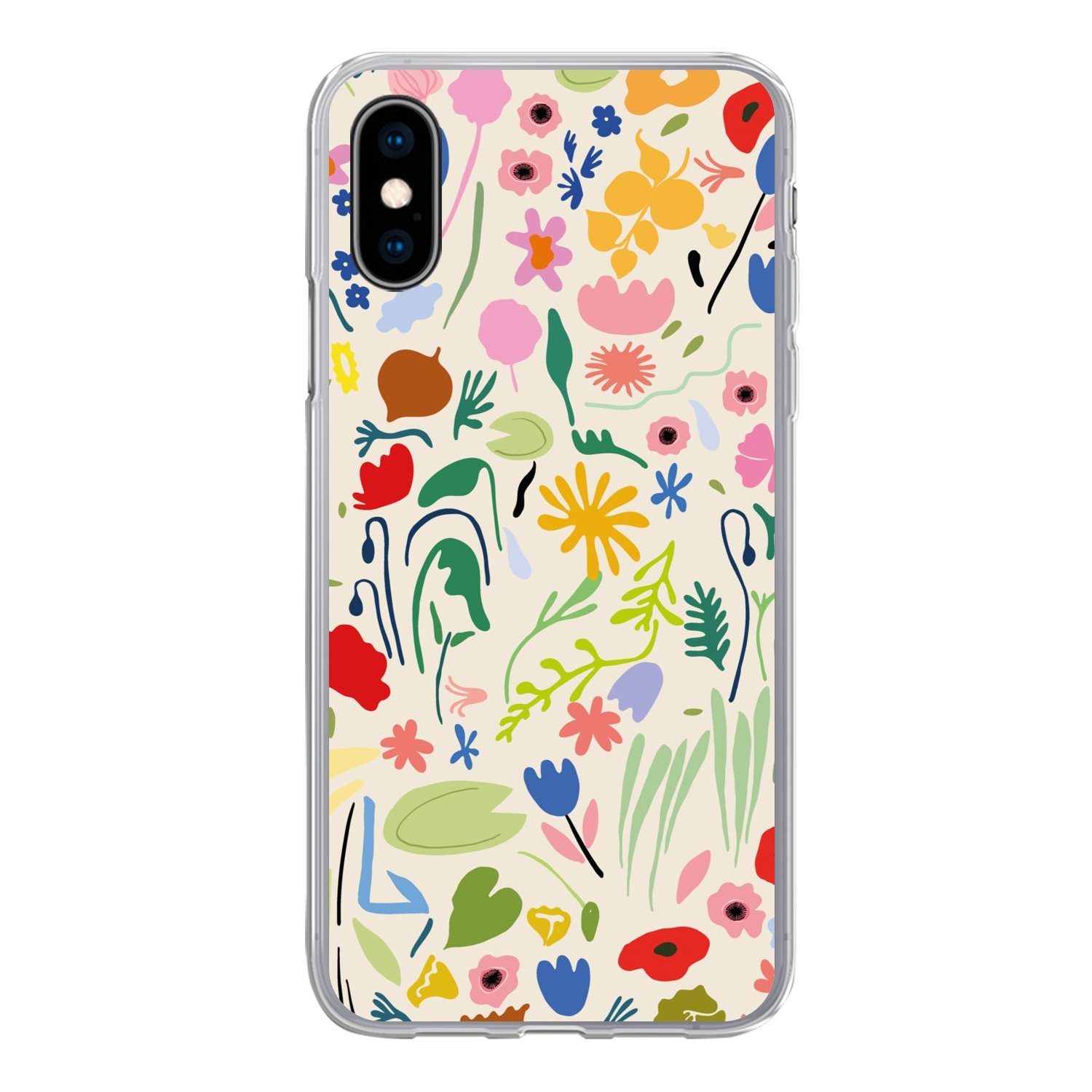 MuchoWow Handyhülle für Apple iPhone X Blumen - Muster - Pflanzen, Smartphone-Bumper, Print, Handy Schutzhülle Dünn