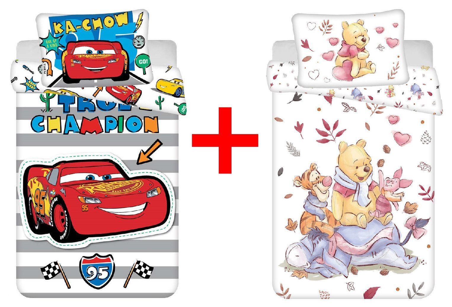 Disney Kinderbettwäsche Disney Cars Lightning McQueen und Winnie Puuh Babybettwäsche, Renforcé, 2 teilig