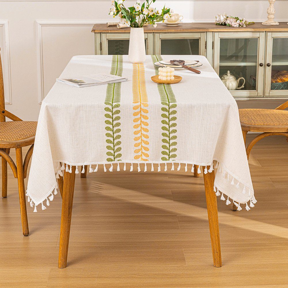 140*180cm HomeKüche Tischdecke für Leinen Blätter Tischdecke FELIXLEO Baumwolle Stickerei