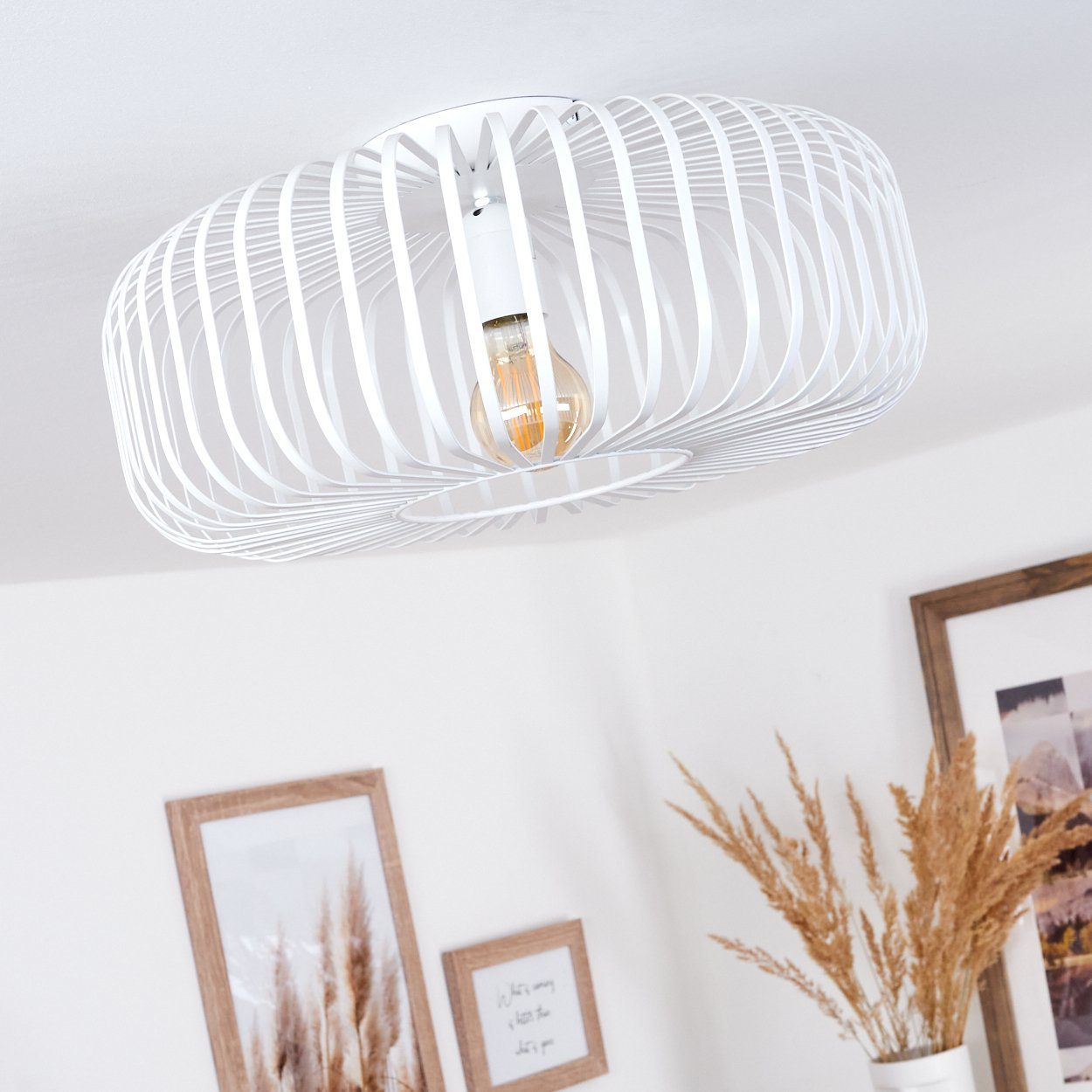 hofstein Deckenleuchte »Pieris« runde Deckenlampe aus Metall in Weiß, ohne Leuchtmittel, Retro-Leuchte mit Lichteffekt durch Gitter-Optik, Ø40cm, E27 – Bild 2 von 5