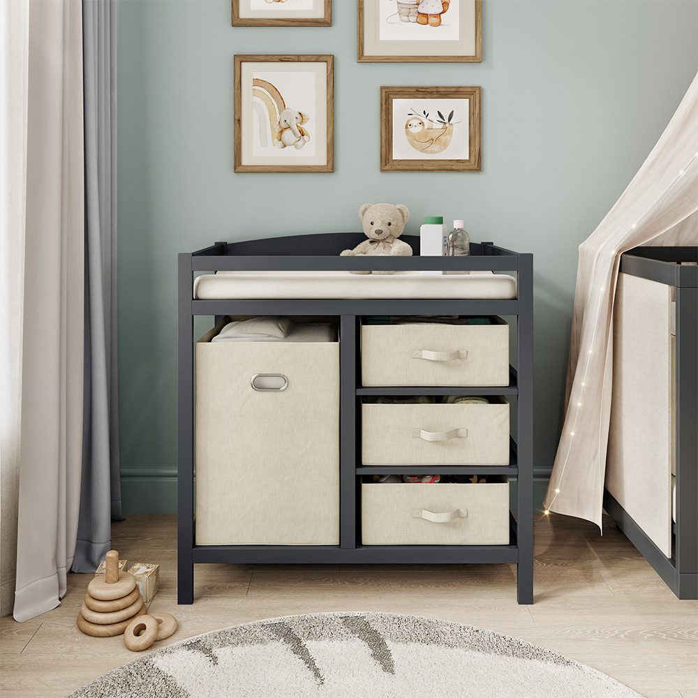 Vicco Wickelkommode Nunjo, Anthrazit, 85 x 87 cm mit Stoffschubladen