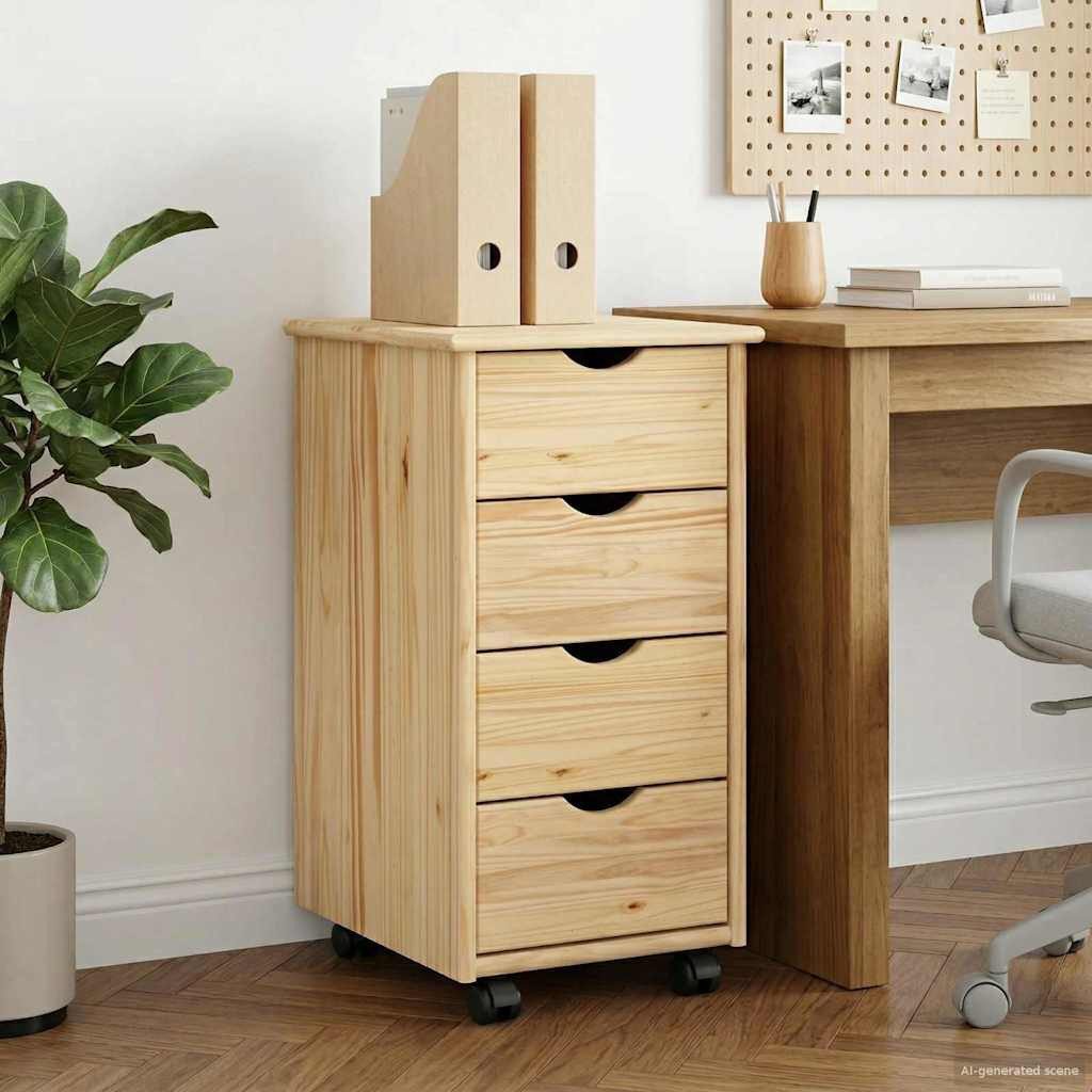 vidaXL Schranksystem Rollschrank Mit Rad Braun 65,5 x 34 x 39 cm Massivholz Kiefer (1-St)