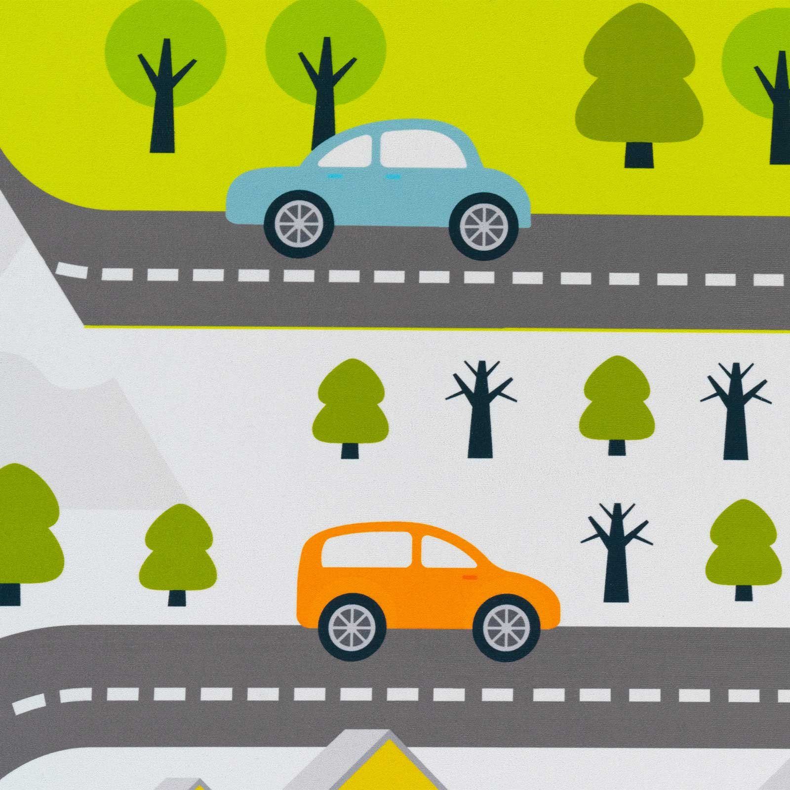 TaraCarpet Kinderteppich Tara Kids Fresh Spieleteppich Country, rechteckig, Höhe: 5 mm, Kinderzimmer Jugendzimmer Spieleteppich Straße Country grün 080X150 cm