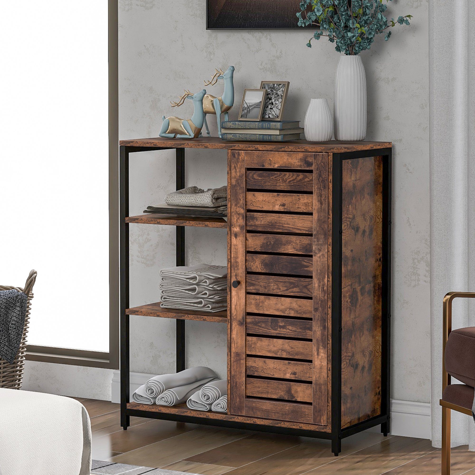 Flieks Sideboard roomy (1 Sideboard), Lagerschrank mit 2 eingebauten verstellbaren Regalen, 3 Ablagen