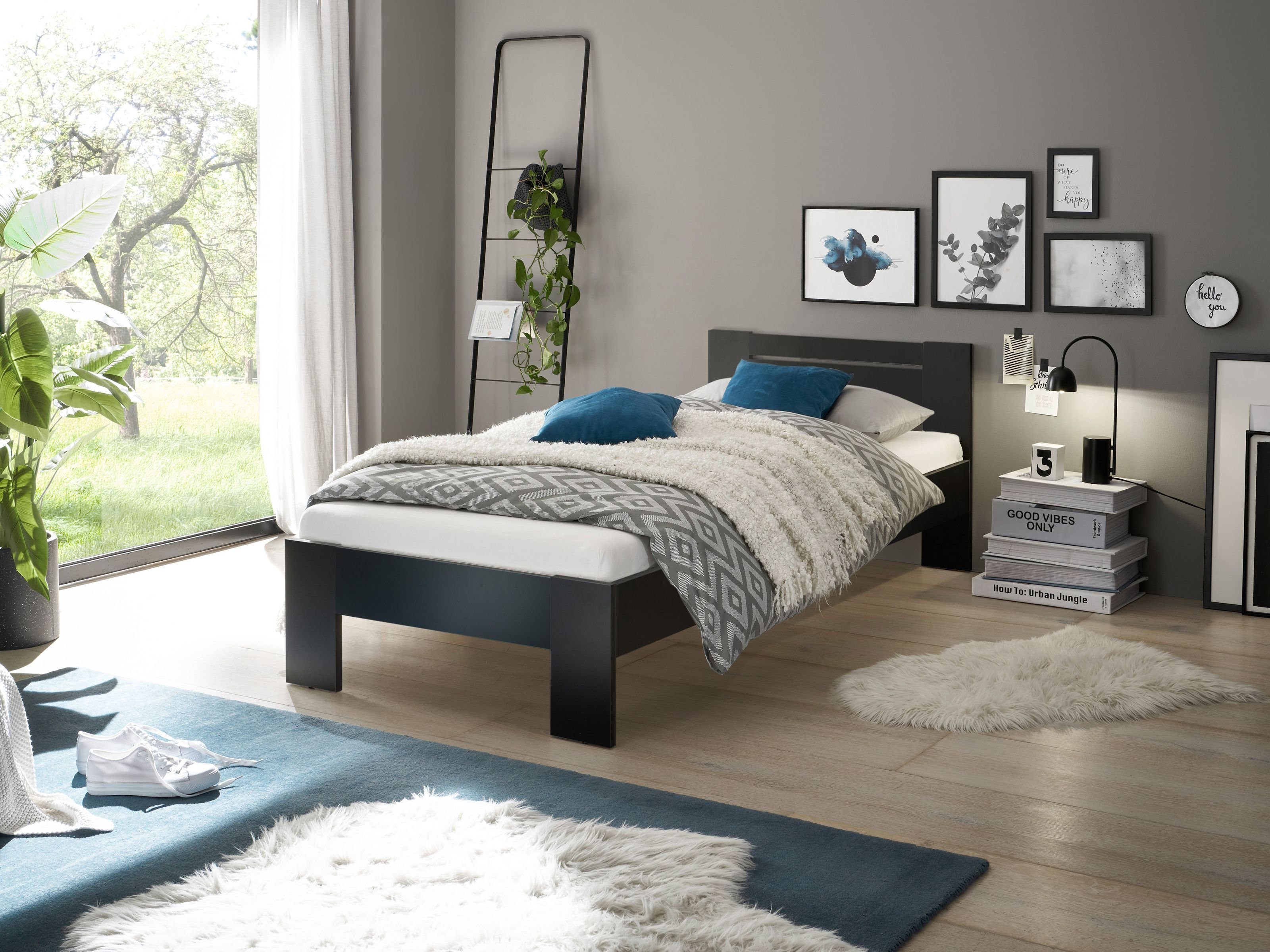 Pol-Power Bett in Schwarz. Abmessungen (BxHxT) 95x71x204 cm