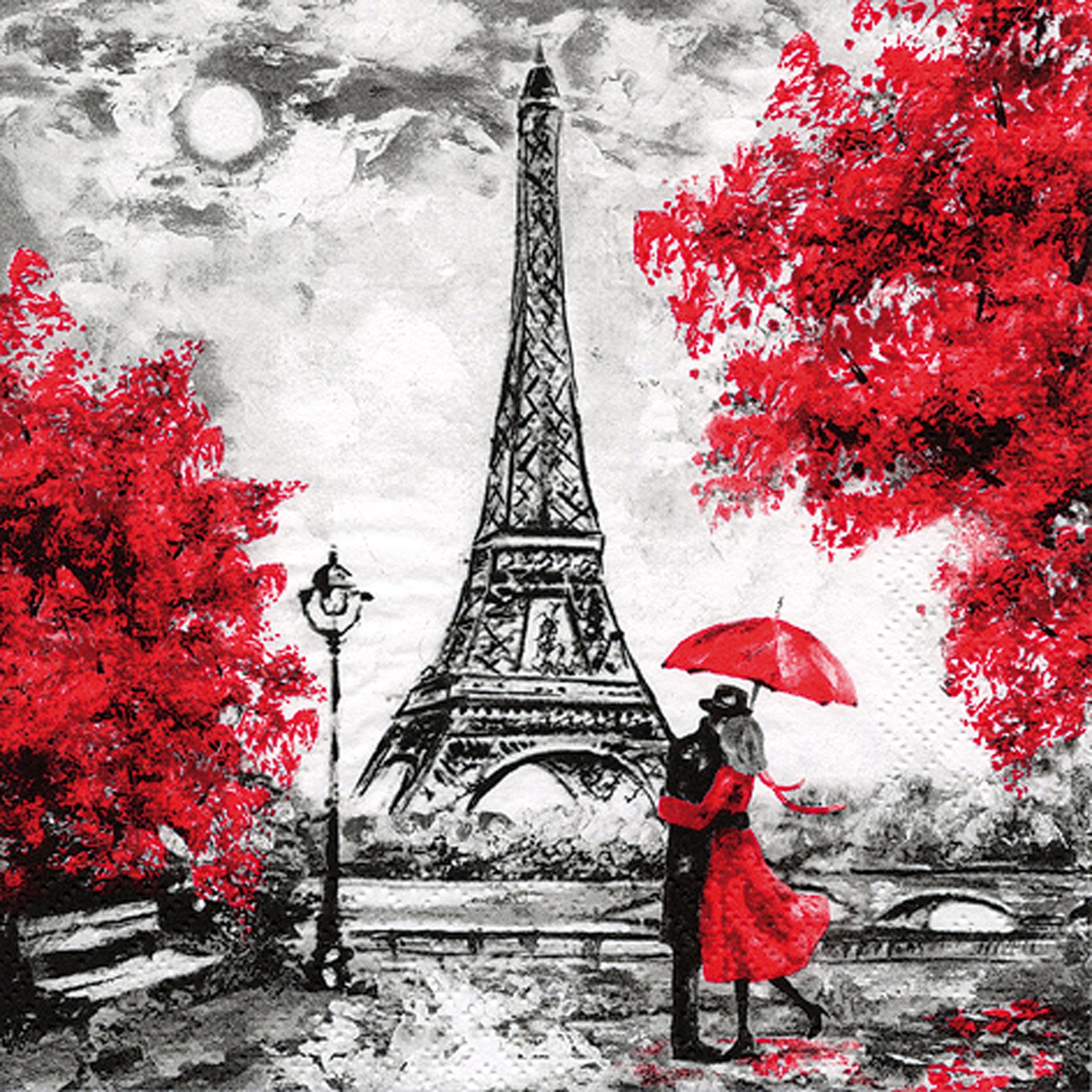 ti-flair Papierserviette, Servietten Papier 33x33cm 3-lagig Romantik am Eiffelturm 20 Stück