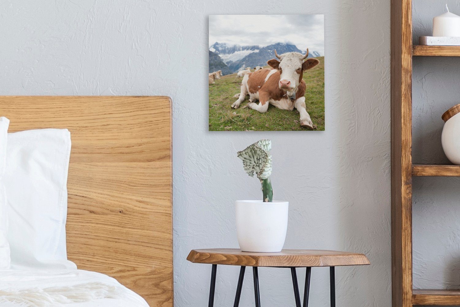 OneMillionCanvasses® Wiese Schlafzimmer - Wohnzimmer für St), - Leinwand Bilder Alpen, Leinwandbild (1 Kühe