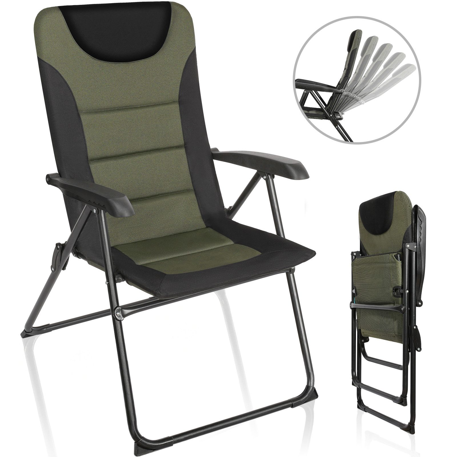 HOMECALL Campingstuhl Gartenstuhl Gepolsterter Klappstuhl für Wohnwagen Outdoors-150kg (1 St), Hochlehner Anglerstuhl mit 5-fach verstellbarer Rückenlehne
