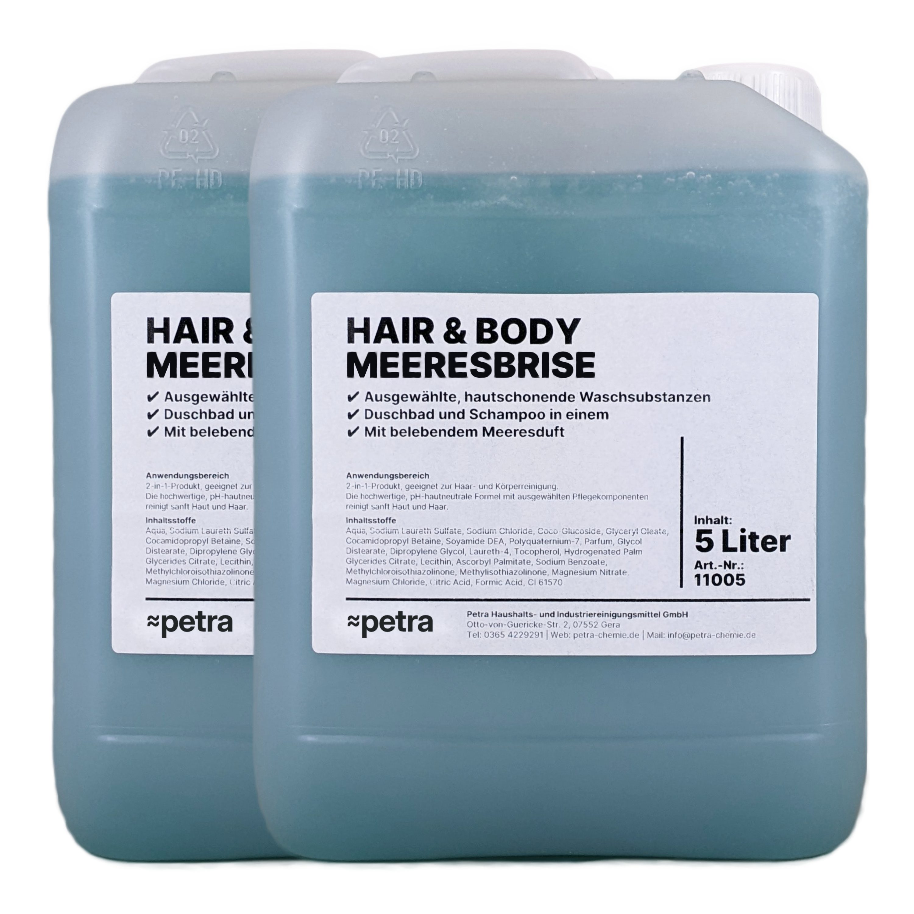 ≈petra Duschgel Hair & Body Meeresbrise [2 × 5 Liter Kanister], 2-in-1 Duschgel und Shampoo für Haar und Körper