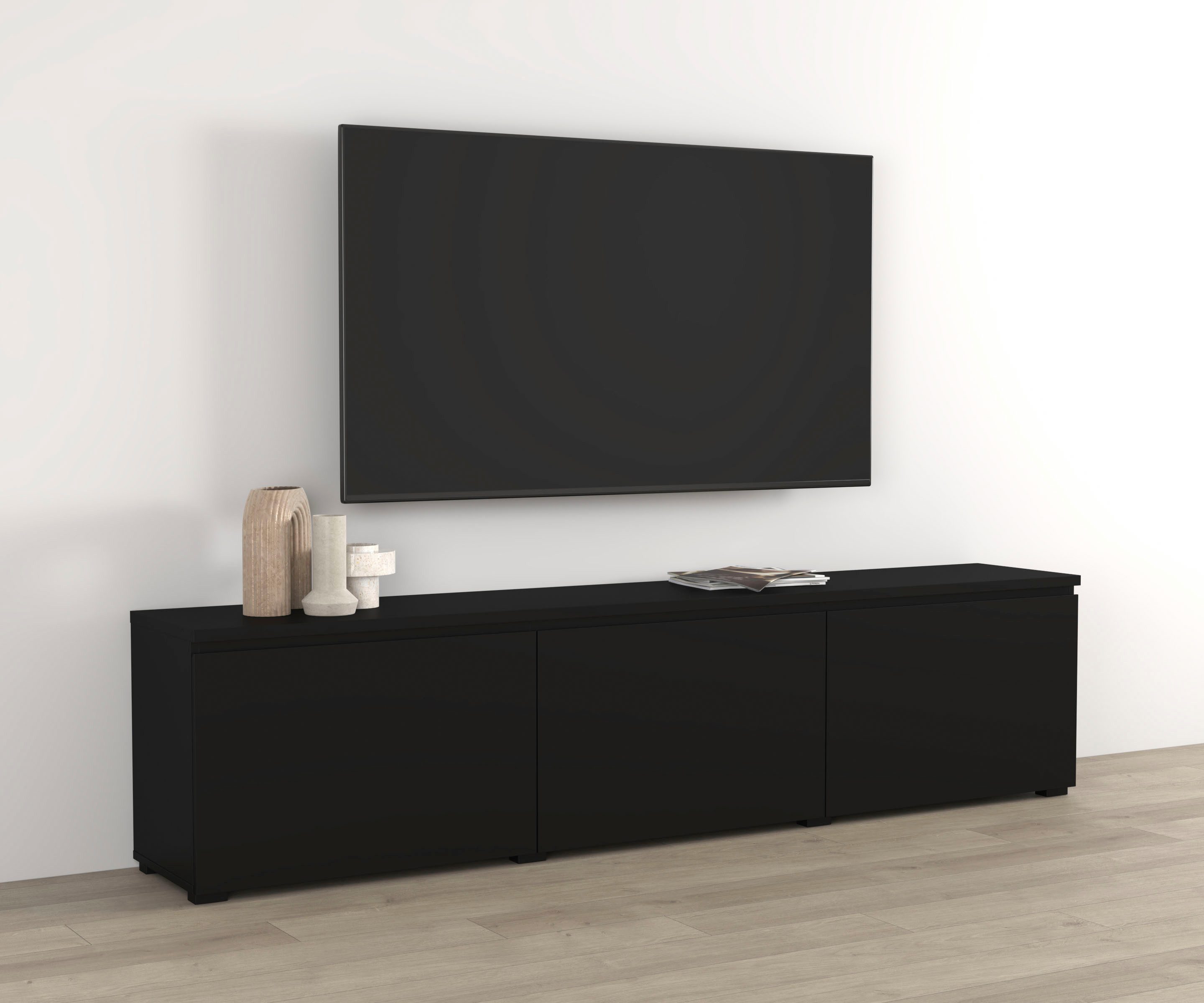 OTTO home Lowboard Modo, Breite 200 cm, moderne grifflose TV-Kommode 3 Klappen, TV-Kommode mit viel Stauraum, TV-Bank