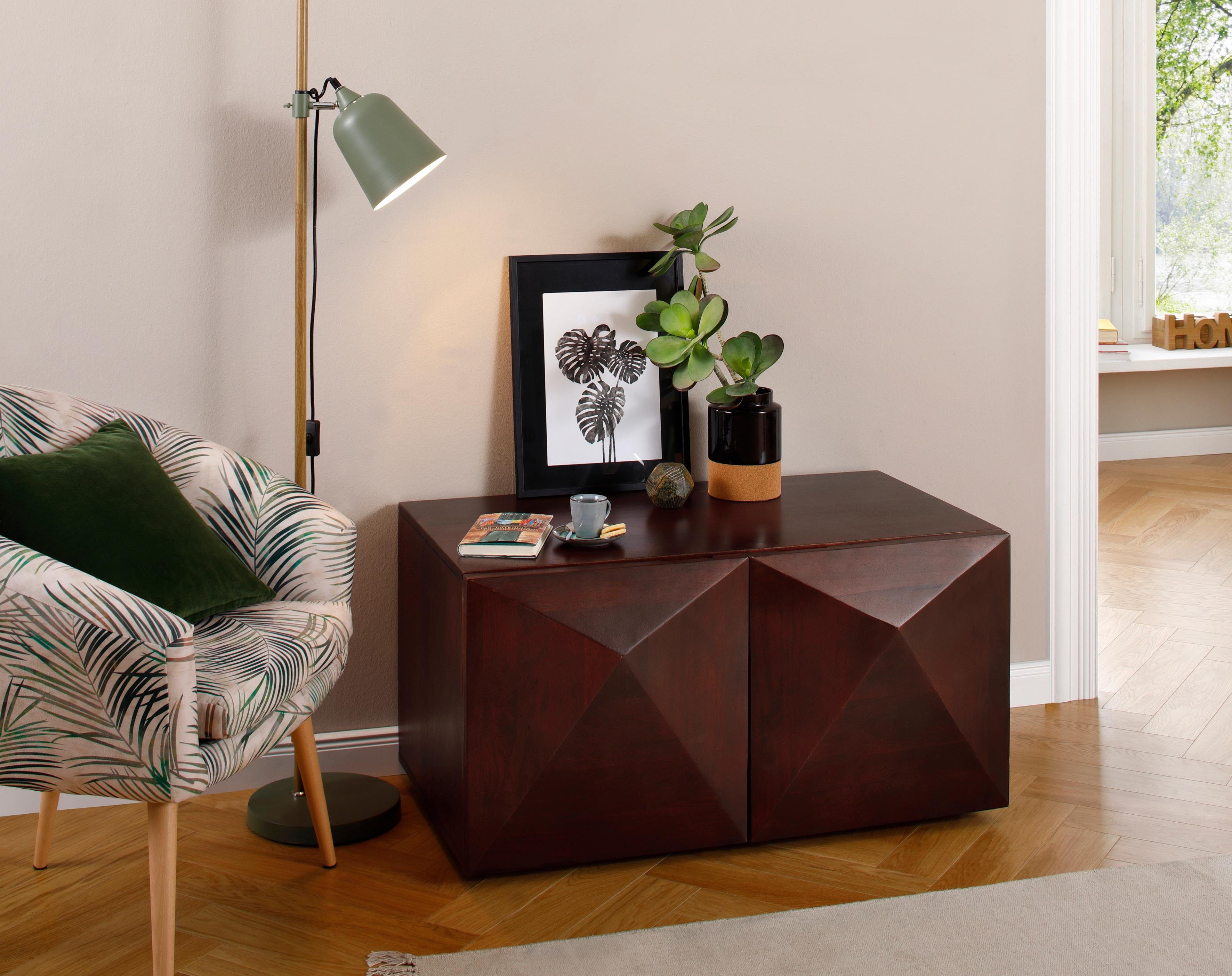 Home affaire Couchtisch Diamond, aus massivem Mangoholz mit 3D-Optik auf den Außenseiten, Breite 90 cm