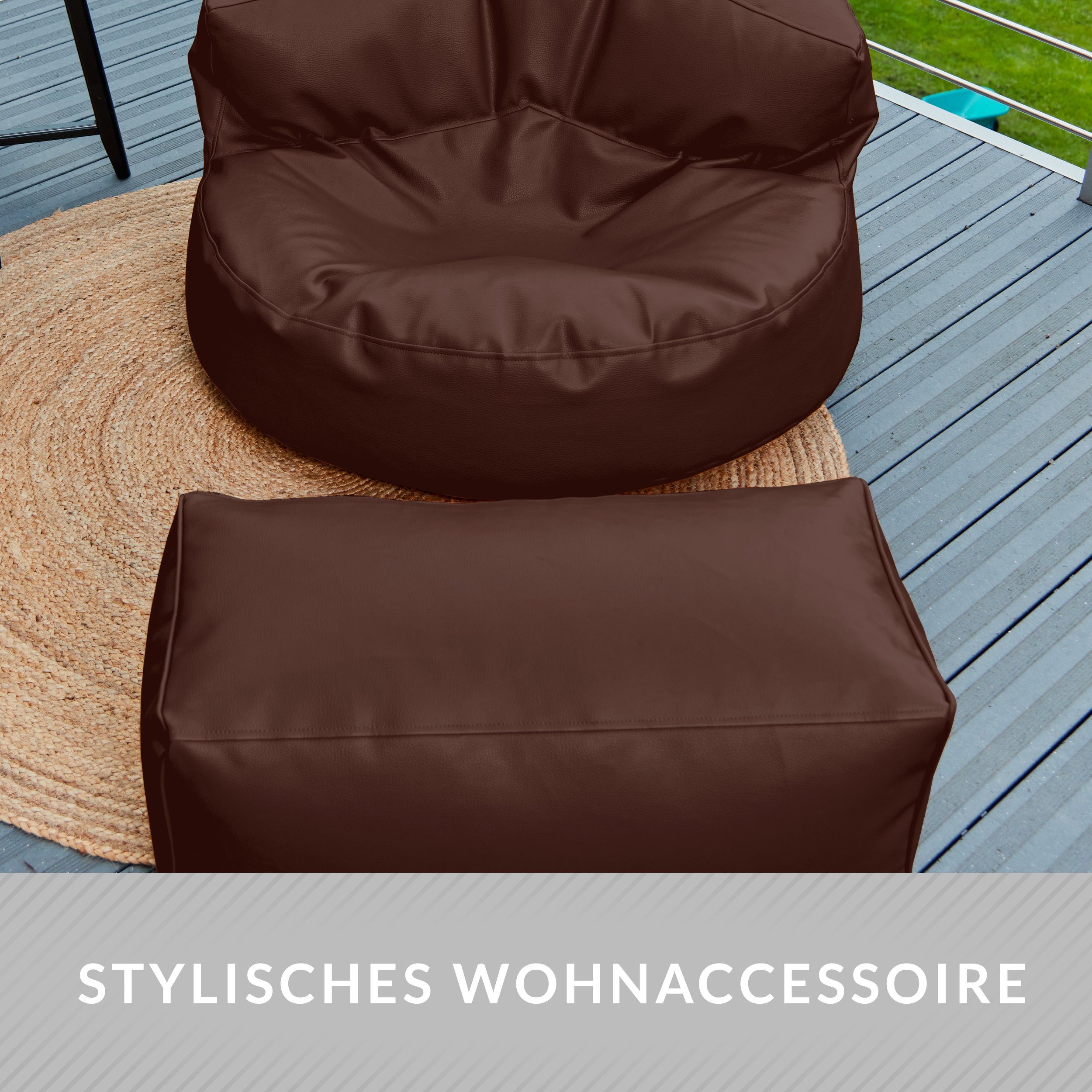 90x45cm Pouf EPS Lounge Perlen Sitzsack XXL Set Bean aus Green - als Couch Ottomane Füllung ca. Sofa Kunstleder, + Riesensitzsack Sitzsack Dunkelbraun